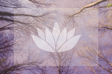 Yoga. Lotus symbol. Poster for yoga class with a sky view.
