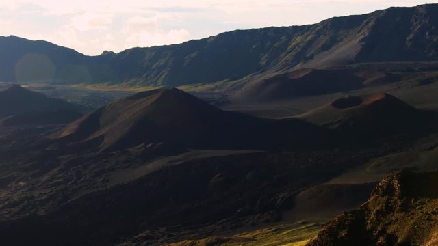 Pan of Volcanic Valley Landscape, Haleakala National Park Hawaii