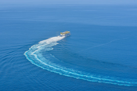 Ferry leaving the Agaete port of Gran Canaria, Spain

