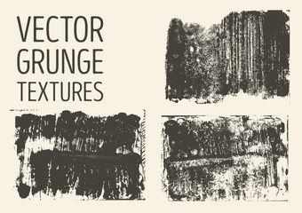 Monochrome abstract vector grunge textures. Set of hand drawn brush strokes and stains.