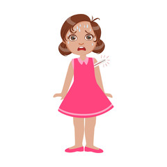 Girl With High Fever With Thermometer,Sick Kid Feeling Unwell Because Of The Sickness, Part Of Children And Health Problems Series Of Illustrations