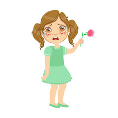 Girl With Allergy On Flowers,Sick Kid Feeling Unwell Because Of The Sickness, Part Of Children And Health Problems Series Of Illustrations