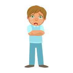 Boy Shivering With Fever,Sick Kid Feeling Unwell Because Of The Sickness, Part Of Children And Health Problems Series Of Illustrations