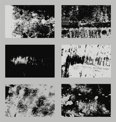 Monochrome abstract vector grunge textures. Set of hand drawn brush strokes and stains.