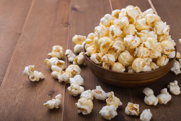 popcorn bowl on wooden