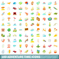 100 adventure time icons set, cartoon style