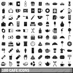 100 cafe icons set, simple style 
