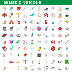 100 medicine icons set, cartoon style