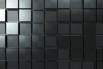 Futuristic industrial background made from black square metal shapes