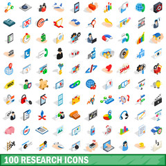 100 research icons set, isometric 3d style