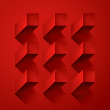 Volume realistic vector abstraction, cubes with shadow, red geometric, design wallpaper