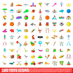 100 toys icons set, cartoon style