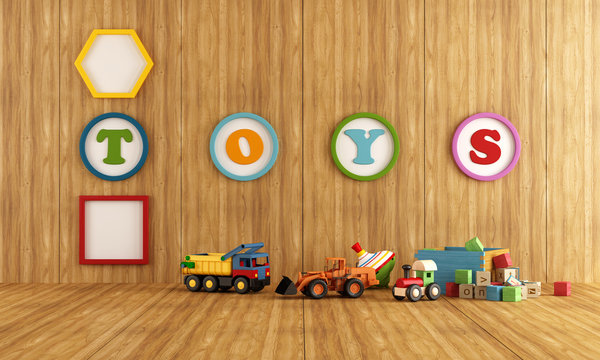 Wooden playroom with toys