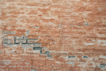 Red old worn brick wall texture background. Vintage effect.