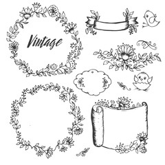 777780 Vintage drawings of flowers labels by hand