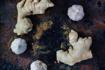 Ginger root and garlic