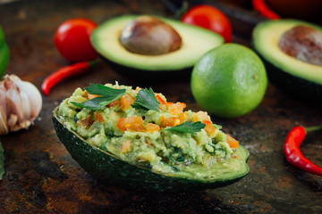 Guacamole boat - bowl made from avocado skin.