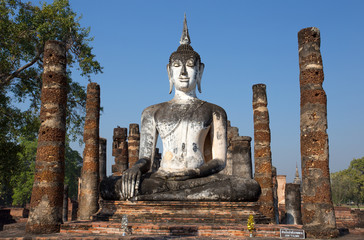 SUKHOTHAI, THAILAND, FEBRUARY, 23, 2017 - Buddha Statue at Wat Mahathat in Sukhothai Historical Park,Thailand