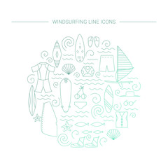 Windsurfing line icons.