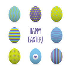 Set of colorful realistic easter eggs. Vector illustration