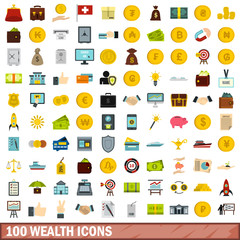 Fototapeta na wymiar 100 wealth icons set, flat style