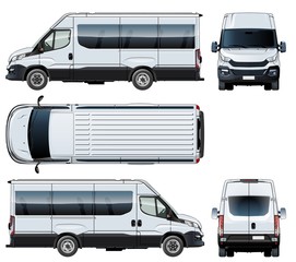 Vector van template isolated on white. Side, front, back and top view. Available EPS-10 separated by groups and layers with transparency effects for one-click repaint
