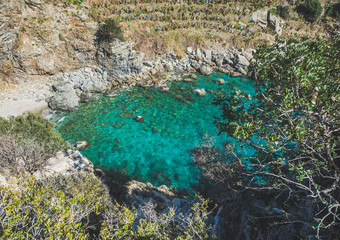 Scenic view of beautiful natural sea lagoon with turquoise water down in the rocks at Mediterranean sea coast near Gazipasa town, South Mediterranean region of Turkey