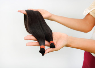 Donate hair to cancer patient white background isolated