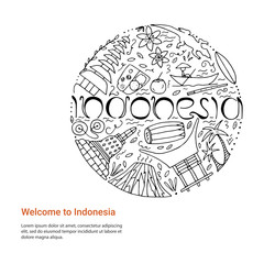 Hand drawn concept with symbols of Indonesia.