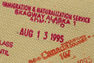 Stamp of Alaska and Canada in an Austrian  Passport, Einreisestempel von Canada und Alaska in einem...