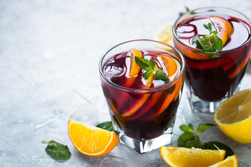 Sangria with fruit mint and ice.