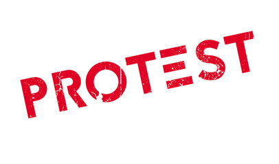 Protest rubber stamp. Grunge design with dust scratches. Effects can be easily removed for a clean, crisp look. Color is easily changed.