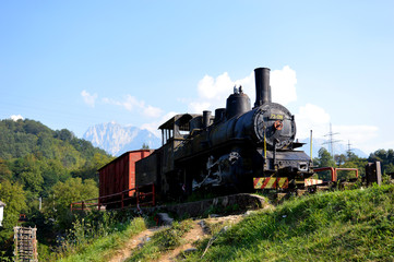 Fototapeta na wymiar Old train locomotive