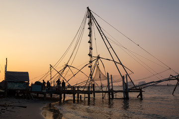 Chinese Fishing nets at sunset in Cochin, India