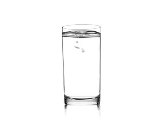Glass of pure water on white background.