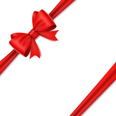 Realistic red bow on white background.