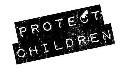 Protect Children rubber stamp. Grunge design with dust scratches. Effects can be easily removed for a clean, crisp look. Color is easily changed.