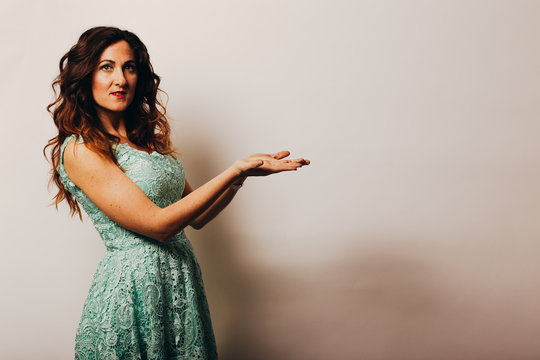 girl in a green pastel dress