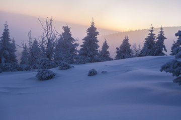 Early morning in winter mountains