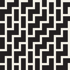 Irregular Maze Shapes Tiling Contemporary Graphic Design. Vector Seamless Black and White Pattern