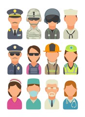 Naklejka premium Icon people - soldier, officer, pilot, marine, sailor, police, bodyguard, fireman, paramedic.