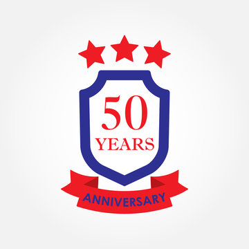 50 years anniversary icon or emblem. 50th anniversary label. Celebration, invitation and congratulation design element. Colorful vector illustration.