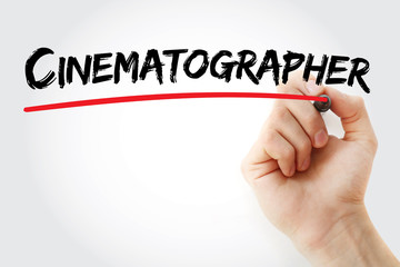 Hand writing cinematographer with marker, concept background