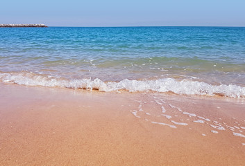 Fototapeta na wymiar Pristine Sandy Seaside Beach On The Arabian Shore Of Kuwait