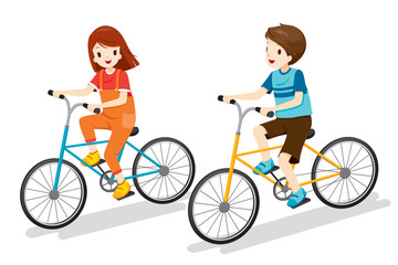 Boy And Girl Riding Bicycle, Bicyclist, Healthy, Vehicle, Sport, Lifestyle