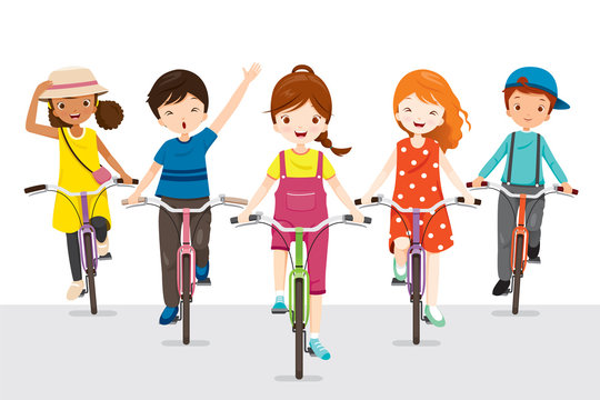 Fototapeta Children Riding Bicycle Together, Bicyclist, Healthy, Vehicle, Sport, Lifestyle