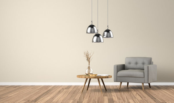 Sessel  im Raum / Wohnzimmer / Leere Wand / 3d