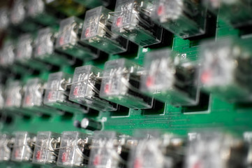 Old relay logic elevator control board Marco close up