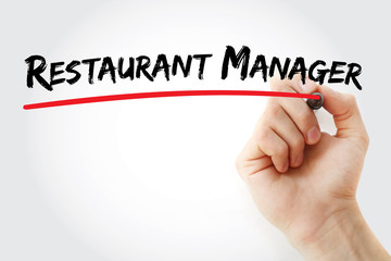 Hand writing restaurant manager with marker, concept background