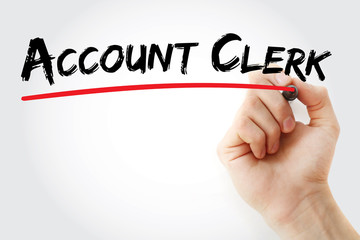 Hand writing account clerk with marker, concept background